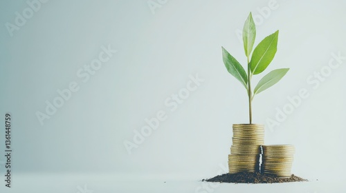 Growth Symbol with Stacked Coins on White Background