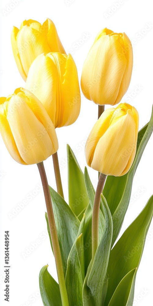 Closeup of a Bunch of Pale Yellow Tulips Against White Background Closeup of a Bunch of Pale Yellow Tulips Against White Background
