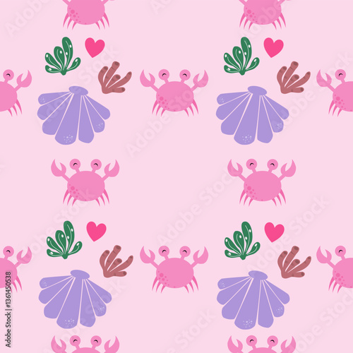 Sea animals seamless pattern background. Marine animals illustration pattern. Sea life background. Perfect for fashion clothes, shirt, fabrics, textiles, wallpaper, decor, print, packaging photo