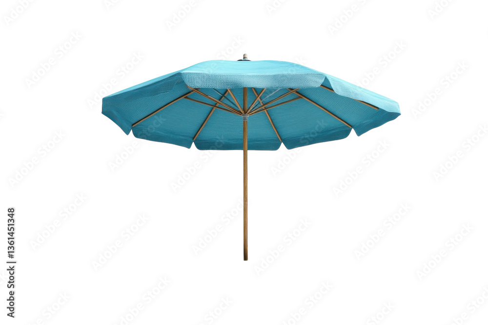 A Serene Turquoise Beach Umbrella Offering Shade On A Sunny Day, With A Simple Wooden Pole And A Fringed Canopy Isolated on Transparent Background A Serene Turquoise Beach Umbrella Offering Shade On A Sunny Day, With A Simple Wooden Pole And A Fringed Canopy Isolated on Transparent Background