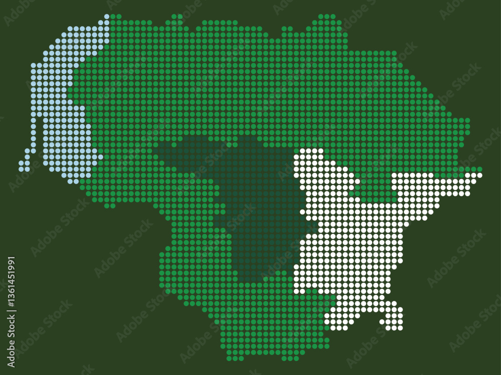Fototapeta premium Lithuania Map with Dot Pattern, Halftone Design, and Geometric Shapes. Modern state division map in shades of green. Vector Illustration on White Background