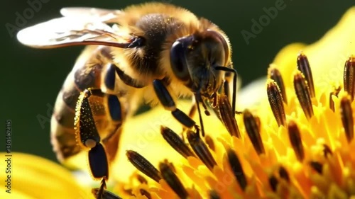 Bee collecting nectar from a sunflower in a natural setting  