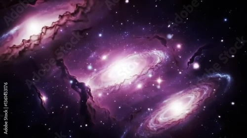 Three Galaxies in Purple Cosmic Space  
