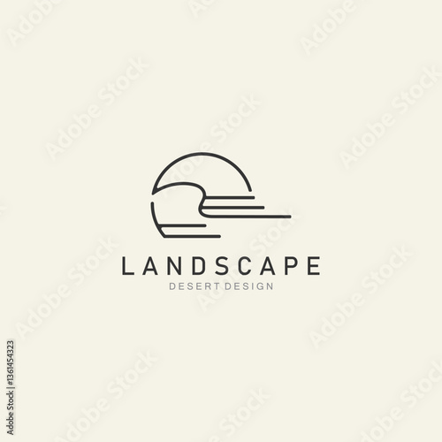 Landscape Desert line art outline minimalist logo vector illustration design