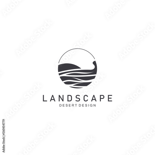 Landscape Desert line art outline minimalist logo vector illustration design