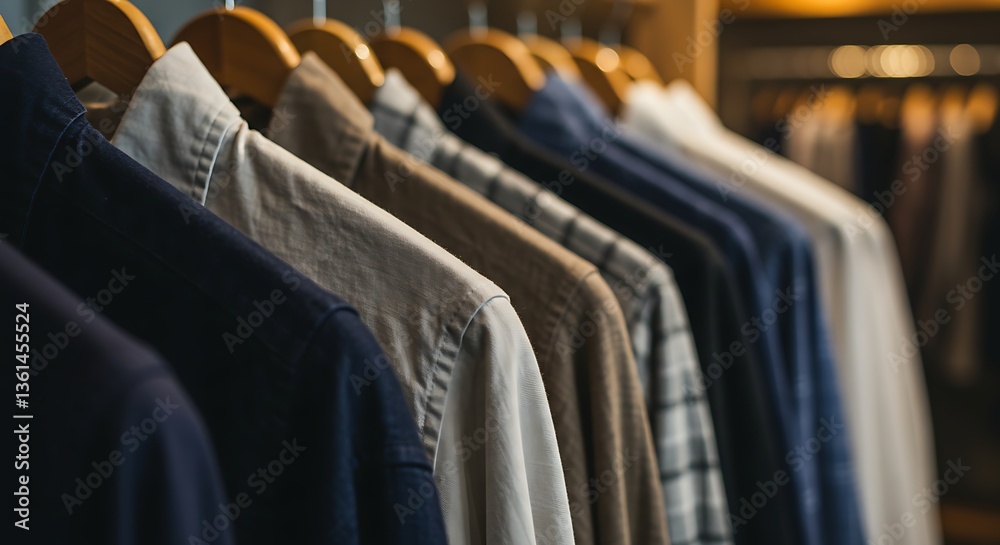 Obraz premium A row of hanging shirts, their folds and textures forming a subtle pattern.