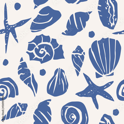 Flat vector ink seashells background
