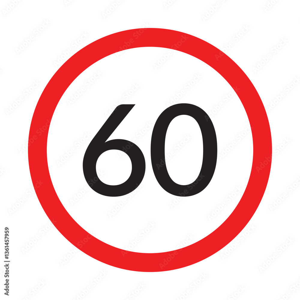 Speed limit signs and symbols depicting speed limits ranging from 50, 60 featuring a standard design with black text on red circles. Vector illustration in eps 10. Speed limit signs and symbols depicting speed limits ranging from 50, 60 featuring a standard design with black text on red circles. Vector illustration in eps 10.