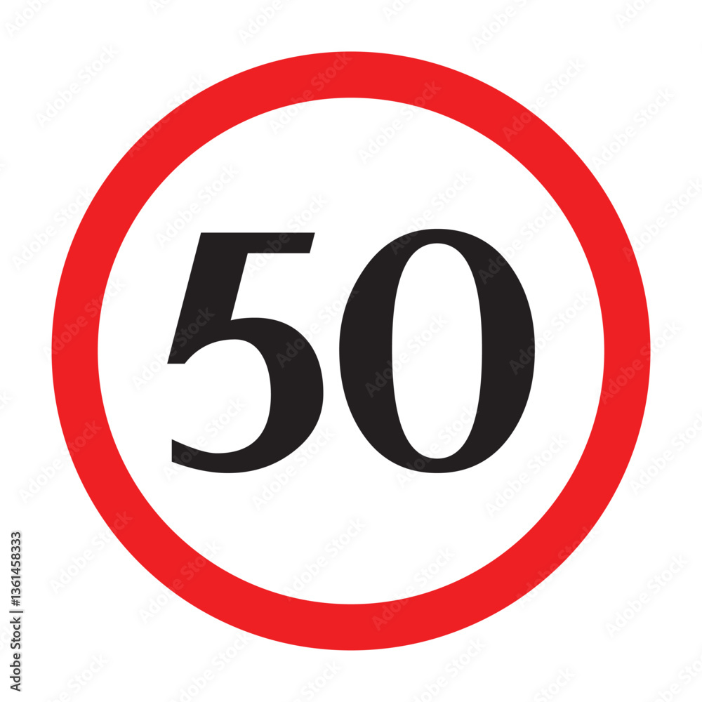 Speed limit signs and symbols depicting speed limits ranging from 50, 60 featuring a standard design with black text on red circles. Vector illustration in eps 10. Speed limit signs and symbols depicting speed limits ranging from 50, 60 featuring a standard design with black text on red circles. Vector illustration in eps 10.