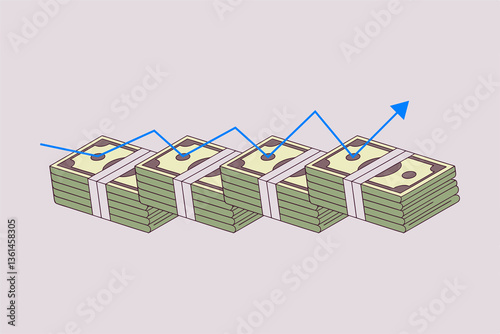 stacked money with an upward arrow representing financial growth and investment