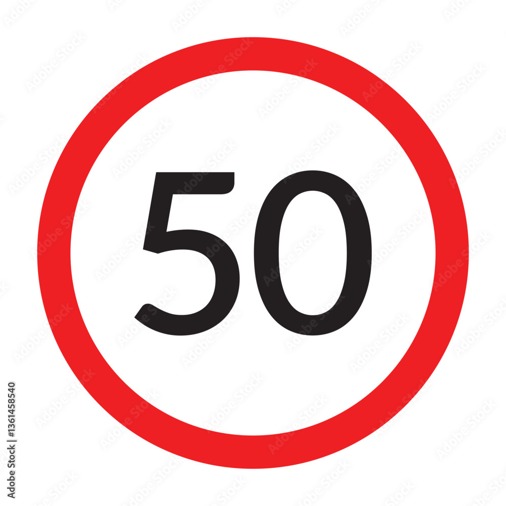Speed limit signs and symbols depicting speed limits ranging from 50, 60 featuring a standard design with black text on red circles. Vector illustration in eps 10. Speed limit signs and symbols depicting speed limits ranging from 50, 60 featuring a standard design with black text on red circles. Vector illustration in eps 10.