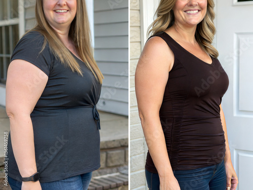 Weight Loss Before and After of a Caucasian American Woman From GLP-1 Injection Med Spa Treatments