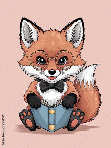 fox art design with book illustration design stock photos