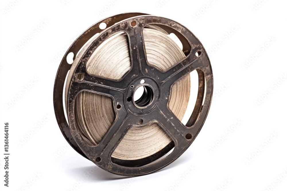 Obraz premium A vintage film reel, aged and dusty, holds a story waiting to be rediscovered.