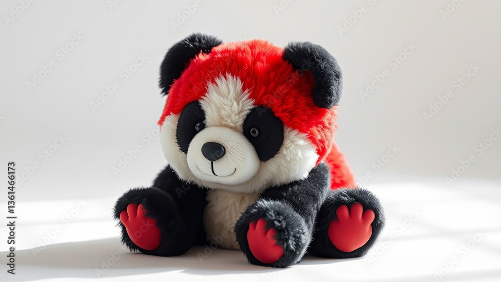 Cute panda plush toy sitting on a bright backdrop Cute panda plush toy sitting on a bright backdrop