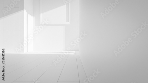 Wallpaper Mural A room with a wooden door and a white frame on the wall. The room is empty and has a simple, clean look premium photo 3d render Torontodigital.ca