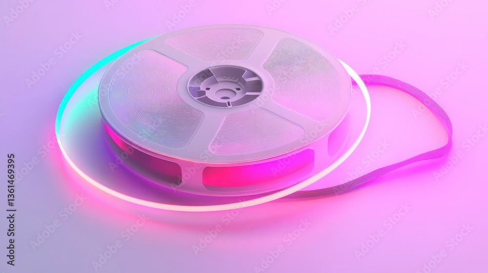 Neon Reel on White Background with Pastel Glow Neon Reel on White Background with Pastel Glow