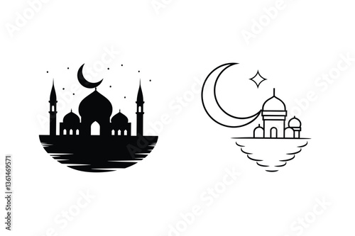 Mosque Moon Night Star Minimalist Islamic Logo Designs