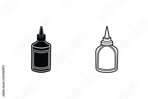 Glue Bottle Icons Black, White, Adhesive, Crafts, Supplies
