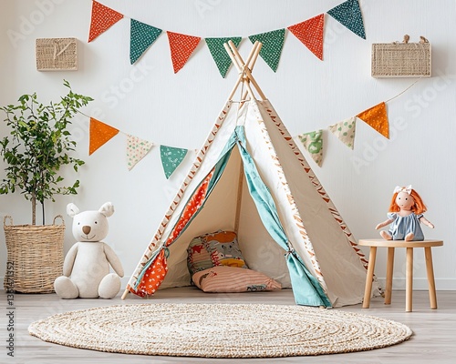 Playful kids' teepee in a decorated nursery photo
