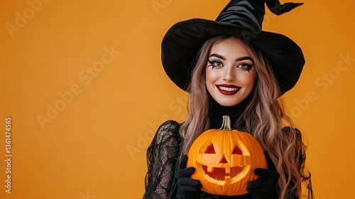 halloween witch with pumpkin