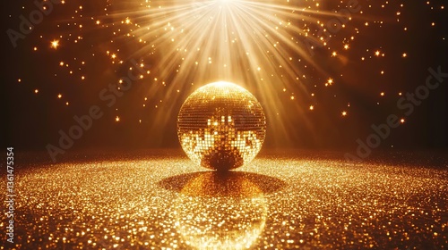 Stage of the disco with shimmering gold ball.