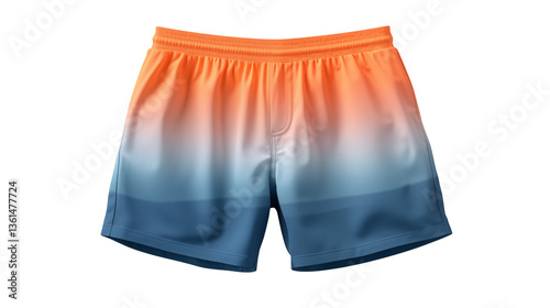 A pair of gradient swim trunks on a black background shot