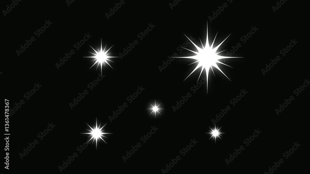Cartoon Twinkling Stars Blinking and Glowing Effects on Black Screen Cartoon Twinkling Stars Blinking and Glowing Effects on Black Screen
