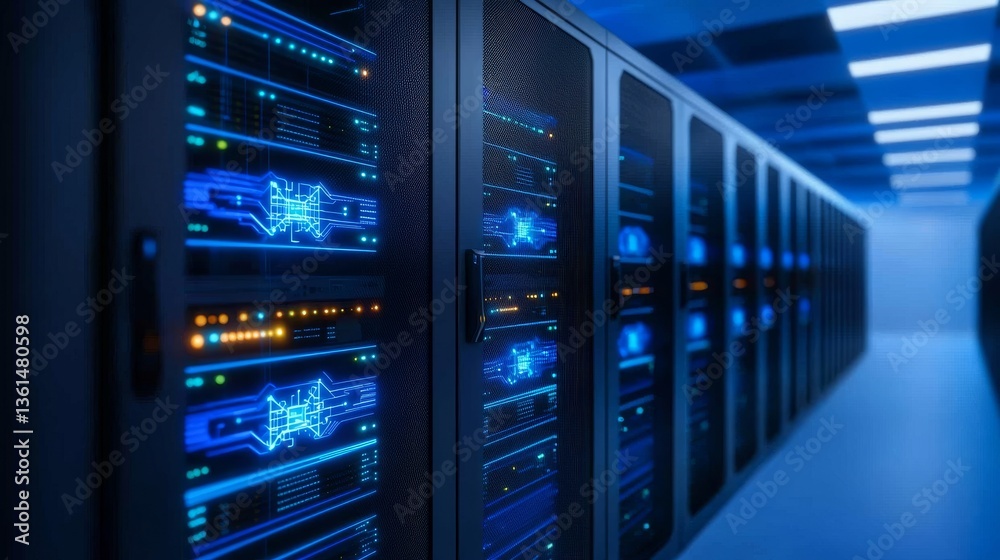 High-tech data center server operations urban location digital infrastructure modern environment close-up view advanced technology High-tech data center server operations urban location digital infrastructure modern environment close-up view advanced technology