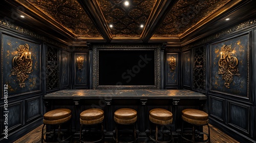 Luxurious home theater with bar.