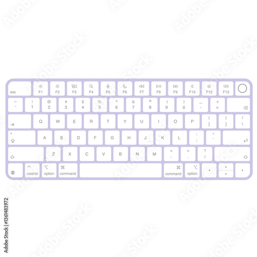Modern purple desktop bluetooth keyboard isolated on white. US  layout.Vector illustration