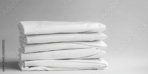 Pristine Laundry: A neat stack of freshly folded white linen, perfectly arranged. An image of simplicity and freshness.