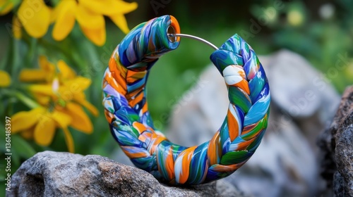 Vibrant Handcrafted Polymer Clay Hoop Earrings photo