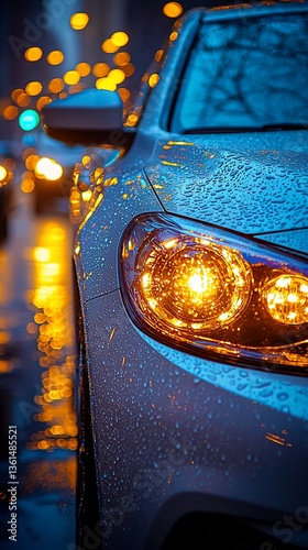 Rainy Night City Street Car Lights
