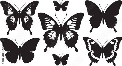 Butterfly Silhouette Collection: A collection of diverse butterfly silhouettes, perfect for design projects that call for elegance and simplicity. Captures the essence of nature's artistry.