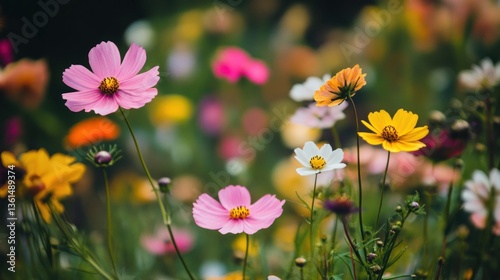 Vibrant Cosmos Flower Meadow: A Summer Symphony of Colors