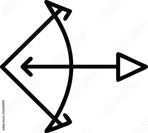 Black and white bow and arrow archery vector icon