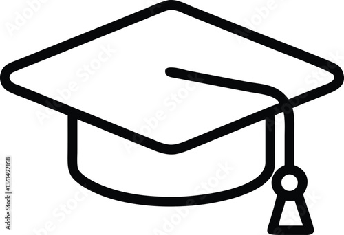 Black and white graduation scholar cap vector icon