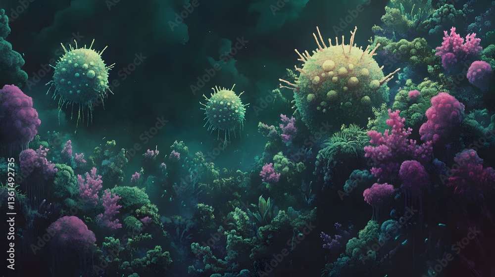 Fototapeta premium Microscopic Virus Attacking Coral Reef