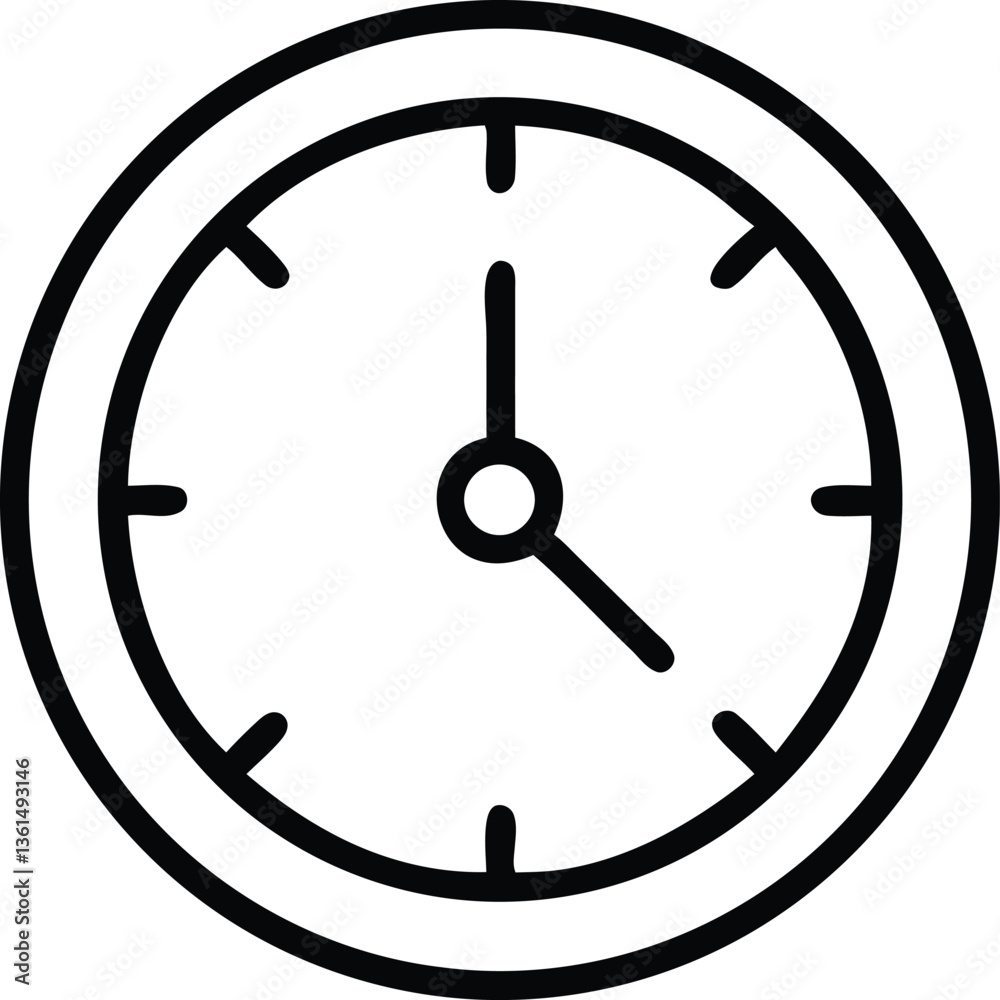Black and white clock showing time vector icon Black and white clock showing time vector icon