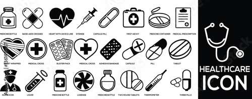 Comprehensive Set of Healthcare Icons for Graphic Design