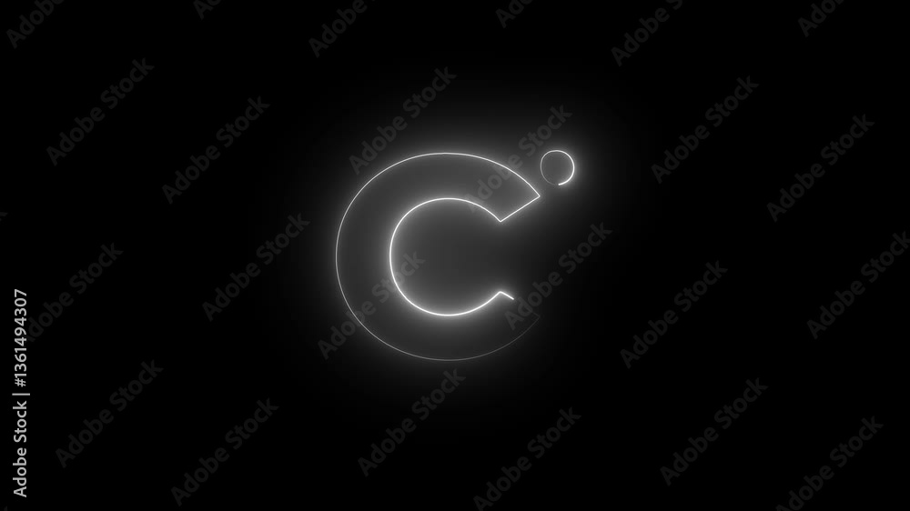 Glowing neon Celsius icon animation. The animation features a bold, glowing neon Glowing neon Celsius icon animation. The animation features a bold, glowing neon