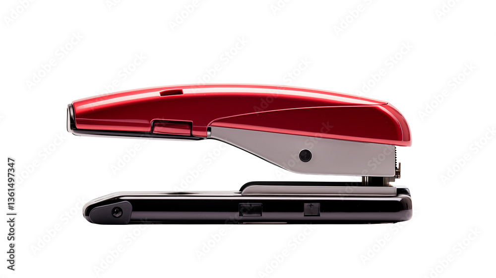 Close up of a red and silver stapler on a black surface Close up of a red and silver stapler on a black surface