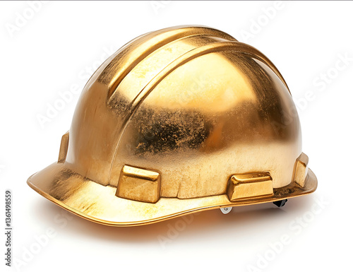 Gold construction helmet isolated on a white background closeup view