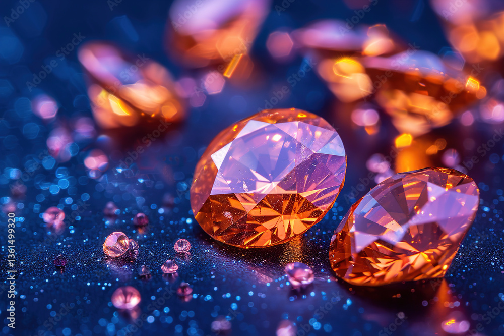 Extreme close-up of a diamond, focusing on the sharp cuts and radiant light reflections Extreme close-up of a diamond, focusing on the sharp cuts and radiant light reflections