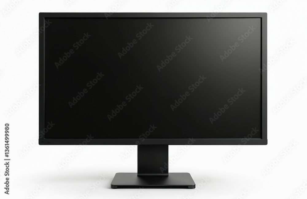 Generic black computer monitor with blank screen on white background. Flat screen display on stand. Modern design for work, gaming, watching movies, online video streaming, web design, digital art, Generic black computer monitor with blank screen on white background. Flat screen display on stand. Modern design for work, gaming, watching movies, online video streaming, web design, digital art,