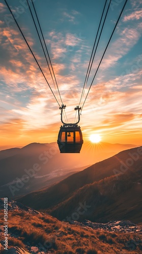 Mountain Cable Car at Sunset