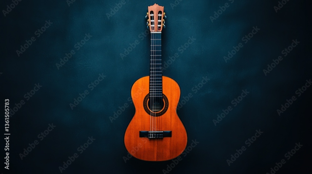 Naklejka premium Acoustic guitar on dark background with soft lighting