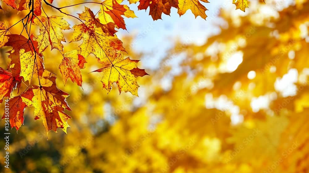 Vibrant autumn leaves in a sunny park showcasing shades of yellow and red during a clear afternoon Vibrant autumn leaves in a sunny park showcasing shades of yellow and red during a clear afternoon