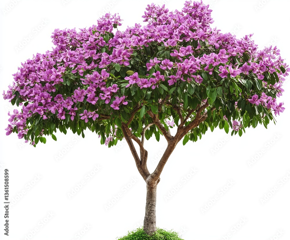 Fototapeta premium Lush Tree with Vibrant Pink Blossoms, Isolated on White Background